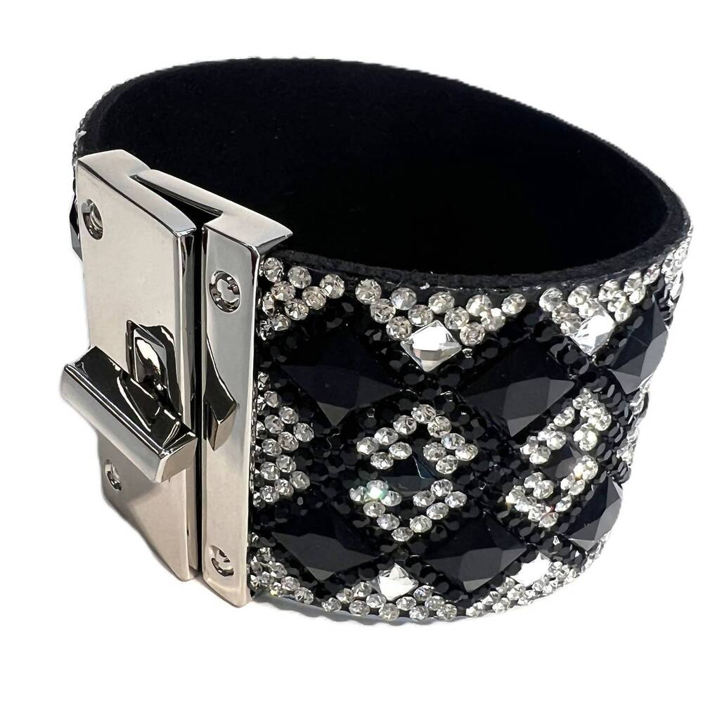 NEW JACQUELINE KENT women's starry night diamond crystal cuff bracelet in black